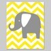 SALE - Modern 8x10 Chevron Elephant Silhouette Print - Bright Lemon Yellow, Gray, and White