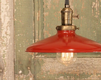 Pendant Light With Red Enamel Shade