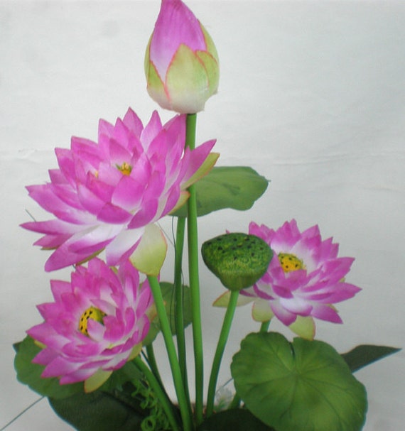 Destash Magenta Purple Silk Lotus Flowers and Lily by