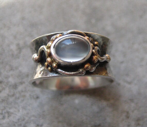 Anticlastic Silver and Gold Ring with Moonstone