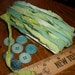 Hand Dyed Vintage Cotton Bias Tape Ribbon Yarn & buttons -9 yards -Blue-Green Lemon Lime variegated Gift Tie embellisment scrapbook weft