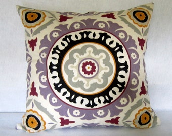 Suzani Decorative Pillow cover in Lavender "Solar Flair"