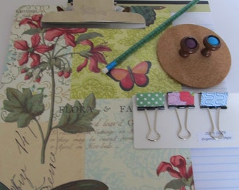 SALE, SALE, SALE! Desk Set--Lg. Decorative Clipboard--Flora and Fauna--Orange Flower Dot