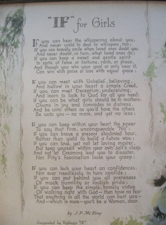 Vintage Buzza Motto framed poem / IF for Girls by