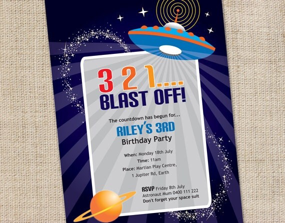 Printable Custom Boys Birthday Party Invitation - Space Il_570xn