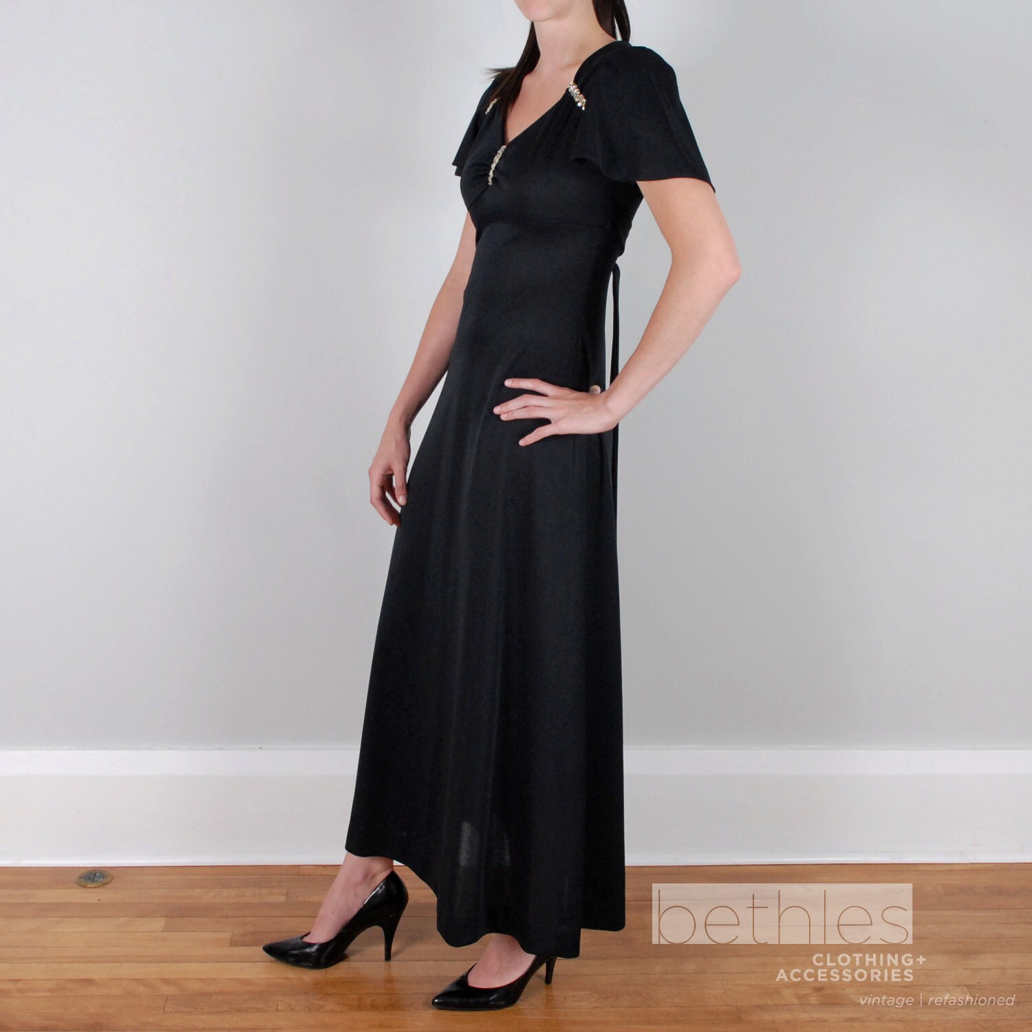 70s black tie dress