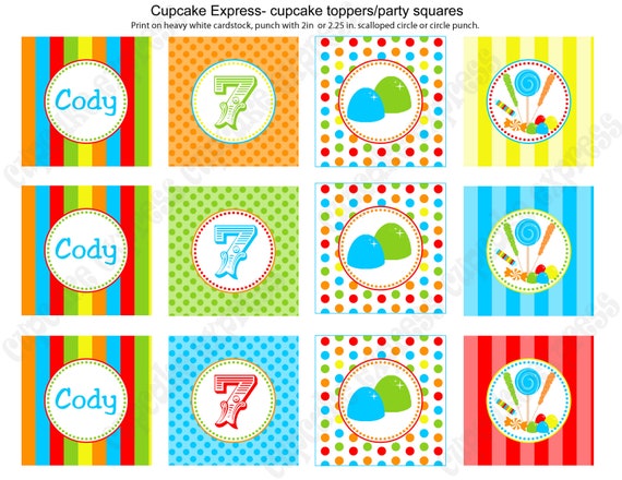 DIY Candy Shoppe Boy Birthday Party PRINTABLE Cupcake Topper green blue yellow orange red candyland -Cupcake Express Il_570xn