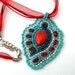 Beaded jewelry, Bead Embroidered Pendant, Beadwork, Bead embroidery, Seed bead necklace, turquoise and red necklace