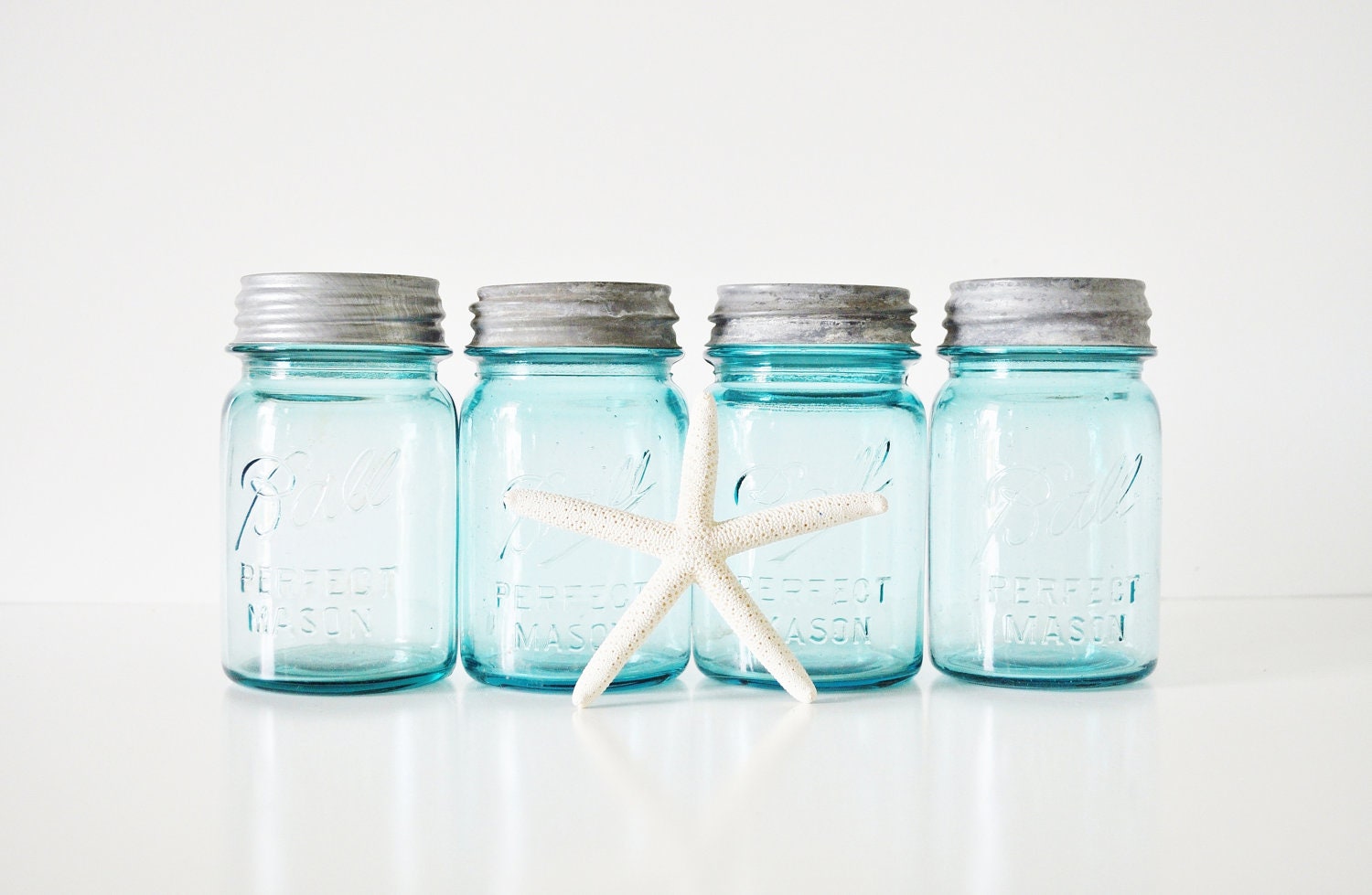Aqua Mason Jar Collection Four Pint Sized Jars