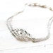 Silver Metal Feather Bracelet / Sterling Silver Peacock Feather Cutout on Double Strand Chain