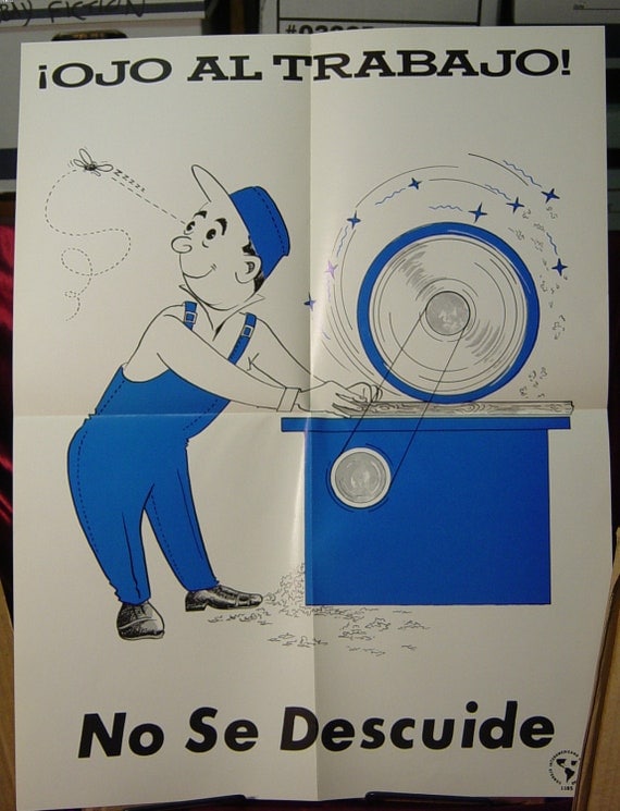 Items similar to Big Vintage Safety Poster Spanish Language Workplace