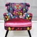 Patchwork armchair with Suzani and sweet pink velvet fabrics