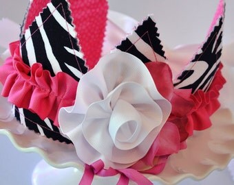 Girls Shabby Chic Zebra Birthday Crown, Special Occasion, Dress up, Photo Prop