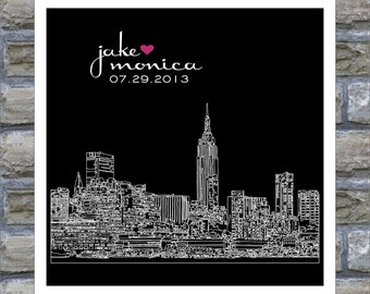 Custom Wedding Gift Art Print City Skyline Silhouette Personalized Art Print Only 12x18 New York City Any City Available Great Wedding Gift