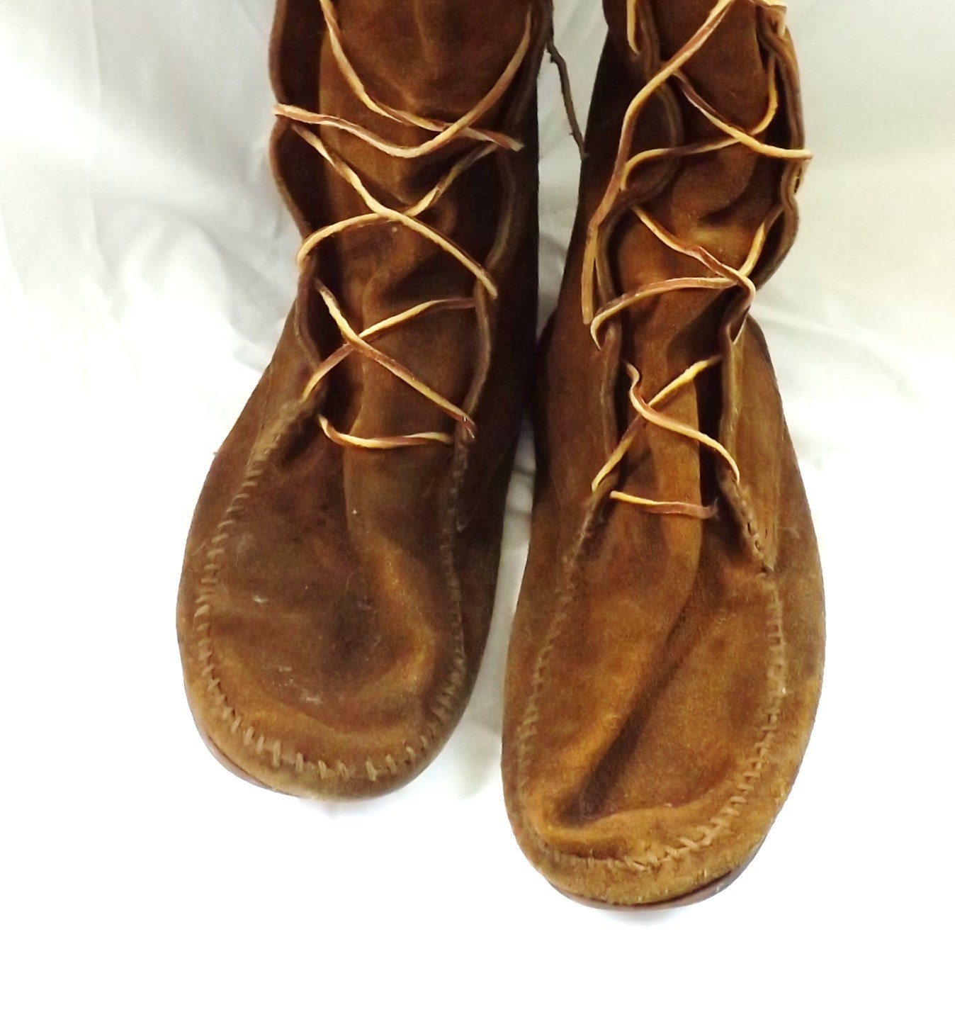 Mountain Man Moccasin Boots / vintage 1970s Mens Suede
