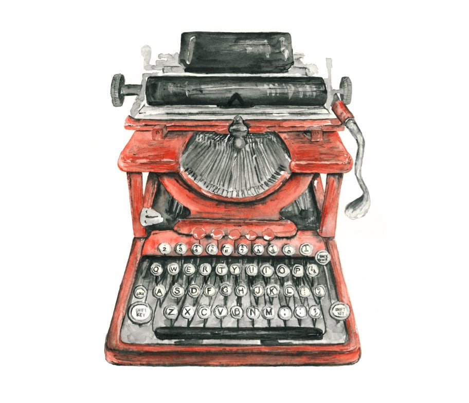 Download typewriter watercolor giclee print // Vintage Typewriter