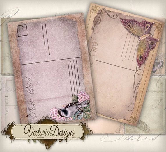 Postcard Papers ATC vintage images digital background instant download printable collage sheet 144