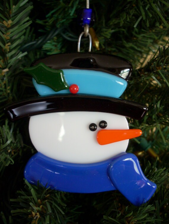 Fused Glass Snowman Ornament Stained Glass Snowman Ornament