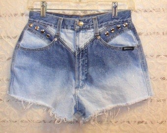 VTG Rocky Mountain High Waisted Bleached & Studded denim shorts-- -Waist 27 inch