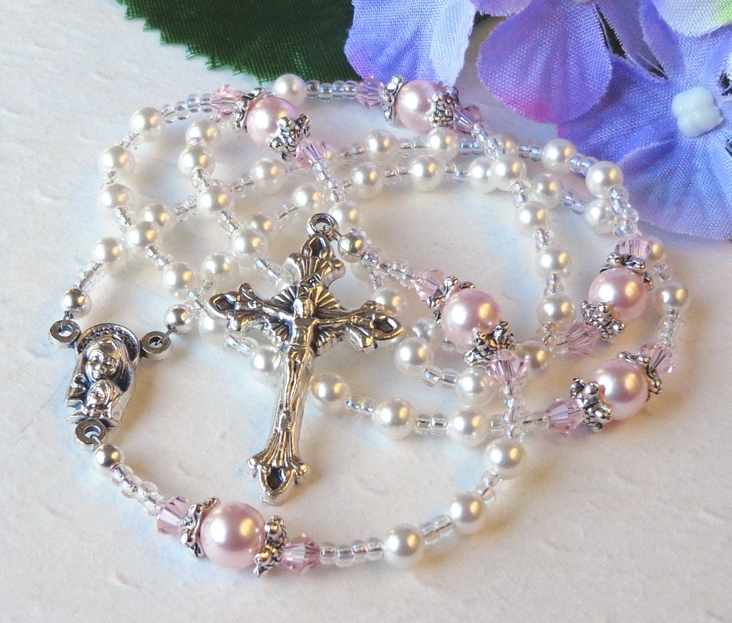 Baby Girl Baptismal Tiny Rosary Christening by HeavenlyHandsMade