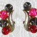 Vintage Bead Cluster Earrings, Moonglow Lucite Plastic, Red Pink Purple, Silver Clip-ons, 1950s 1960s Mad Men Costume Jewelry