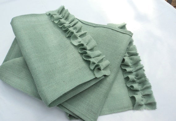 Coastal Mint Blue Runner Beachy Farmhouse Burlap coastal table runners Chic  in Table