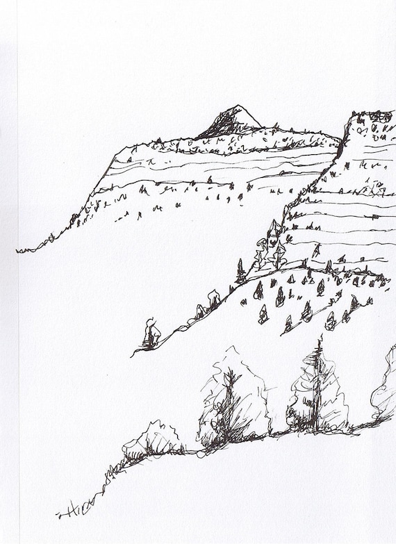 New Mexico Travel Sketch Landscape Original Ink Drawing