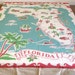Vintage Tablecloth - Red Turquoise Decor - Florida Map
