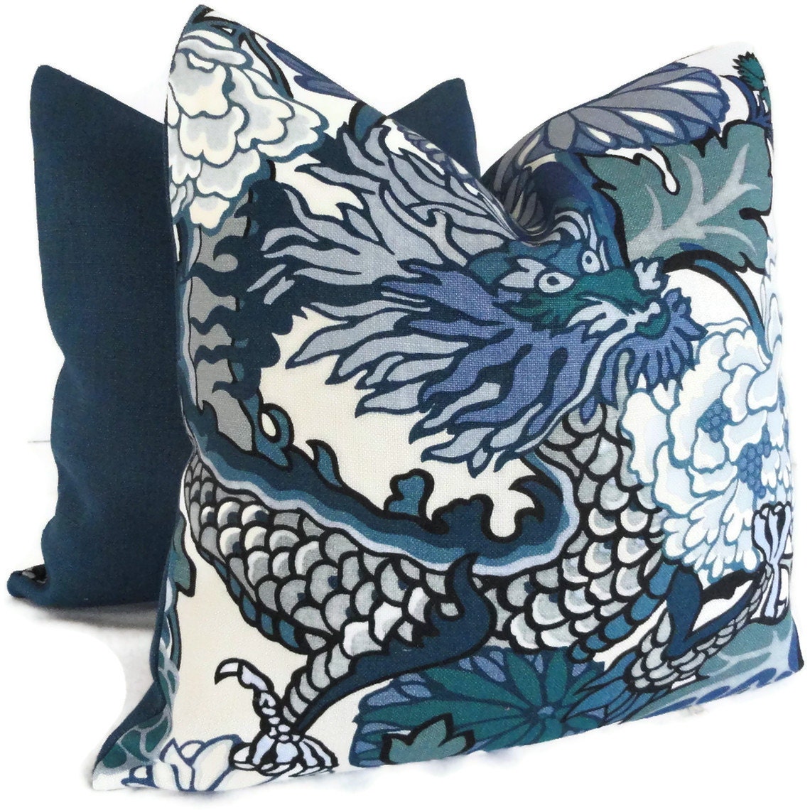 Schumacher China Blue Chiang Mai Dragon Decorative Pillow