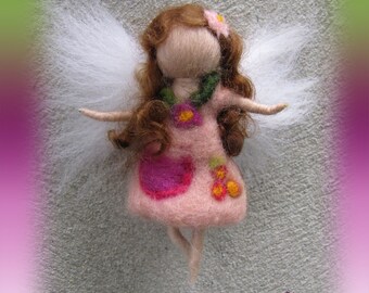 Ava - Needle Felted Wool fairy girl , Flower fairy, Waldorf inspired fairy doll, wool