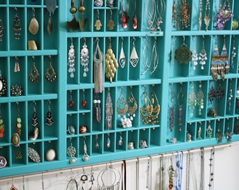 Handmade Jewelry Display Made With Vintage Type Drawer, Large Printer Drawer Jewelry Display, Accessories Storage, Earring Holder Display