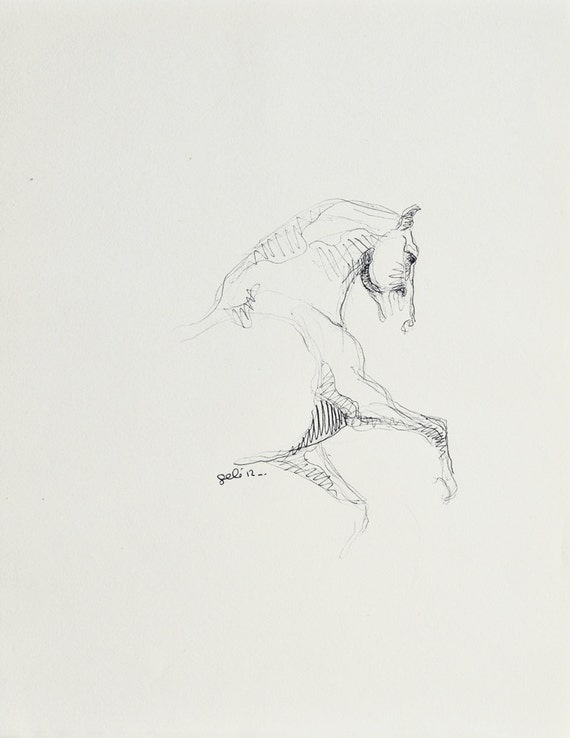 Sketch 179 OOAK Horse Black Ballpoint Pen Drawing