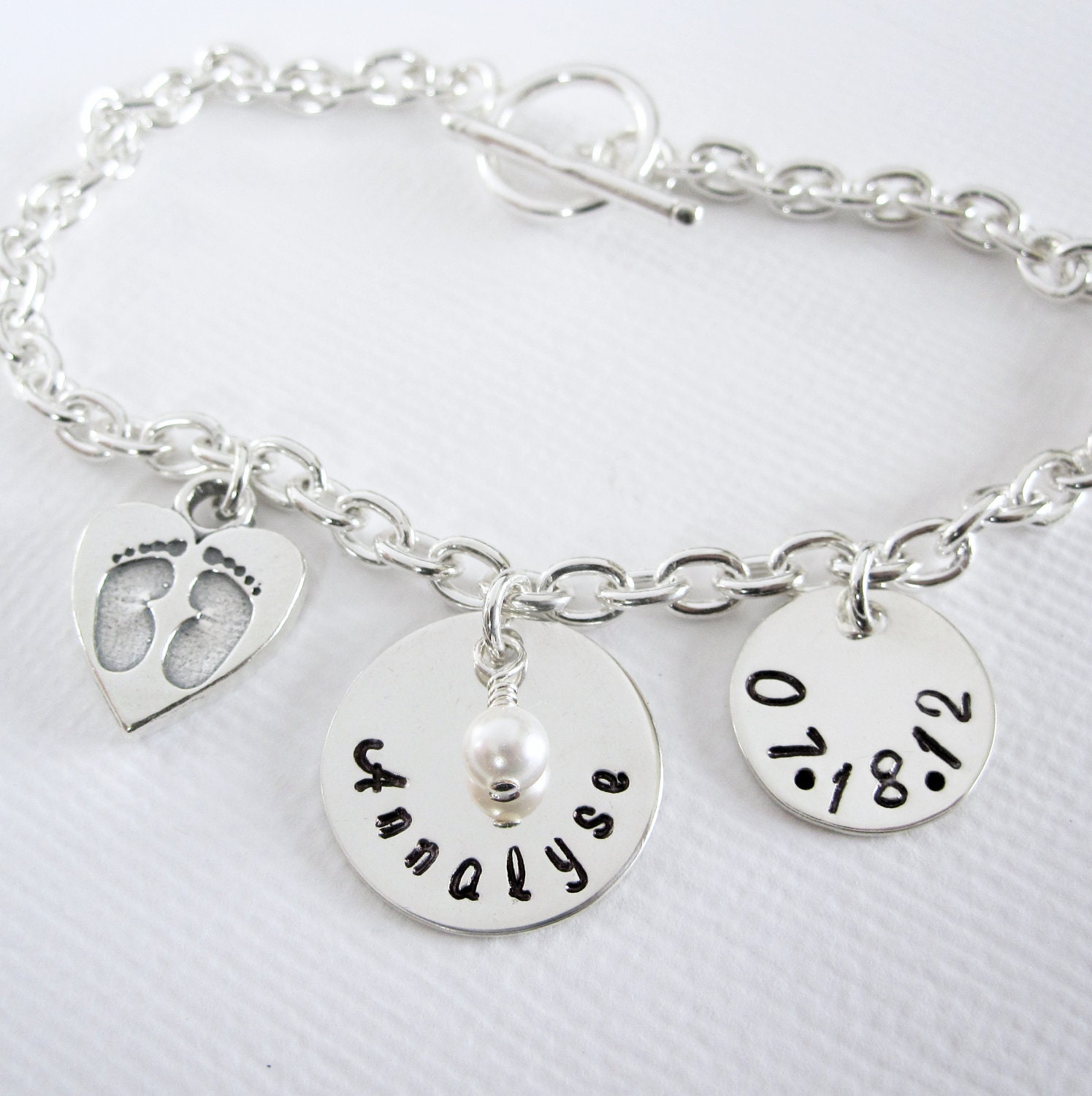 Items similar to New Baby New Mom Personalized Bracelet Name and Birth Date Sterling