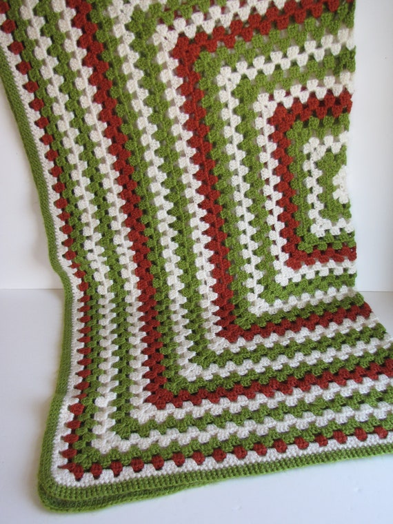 Vintage Crocheted One Big Granny Square Afghan / Lap Blanket
