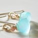 RESERVED. 14K Gold Earrings with Pink Sapphire and Triangle Chalcedony. Seafoam and Pink Earrings. Summer Earrings. Free Shipping.