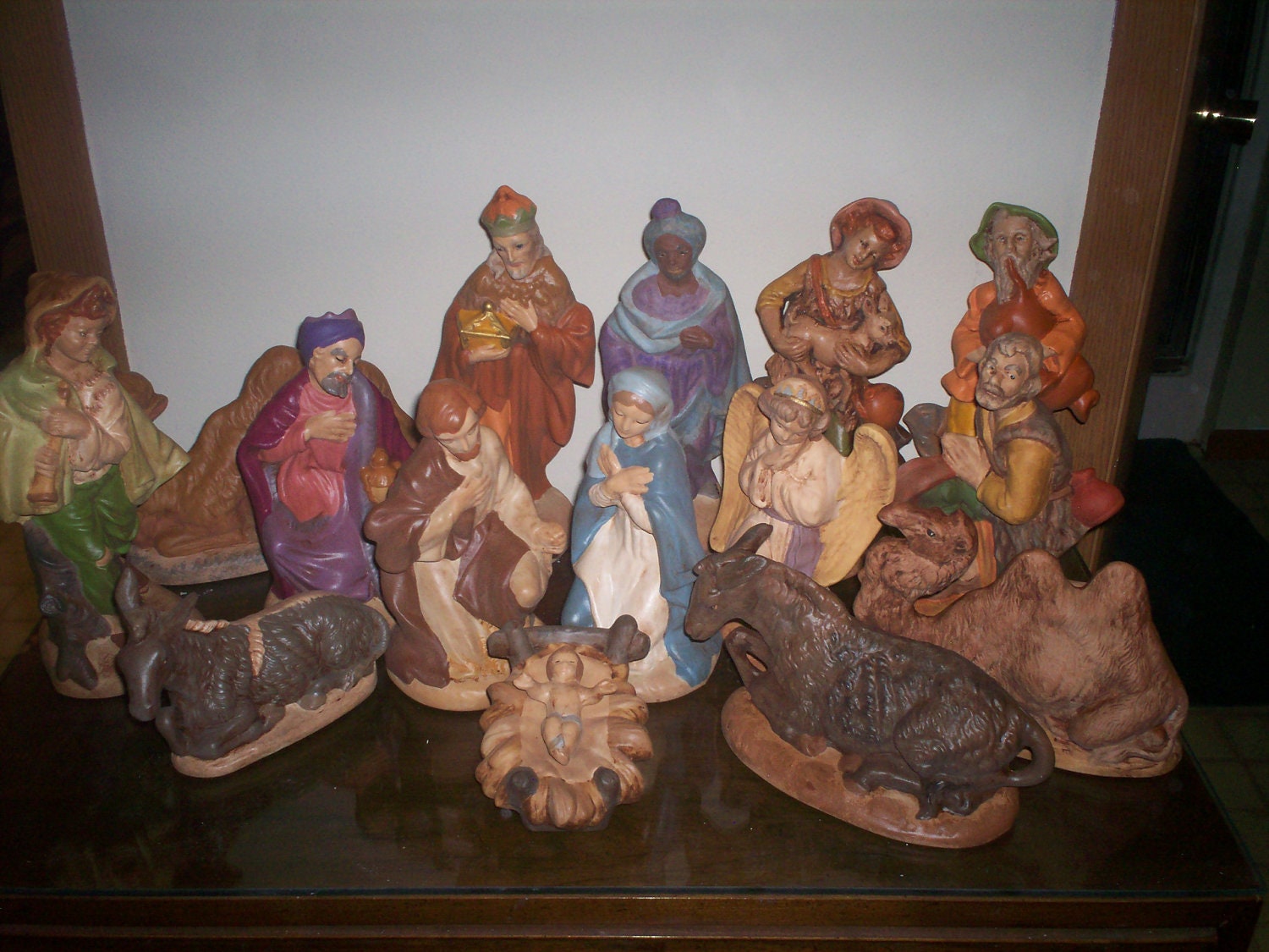 Large rare nativity hand painted ceramic the only set by 