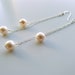 Double Ivory Freshwater Pearl Dangle Earrings in Sterling Silver, Bridal Pearl Bridesmaid Wedding Custom Jewelry