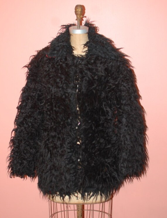 Vintage Monster Fur Coat Black Jacket Gothic Goth Punk Faux