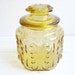 Vintage Amber Yellow Apothecary Jar with Lid - Pressed Glass Container Canister