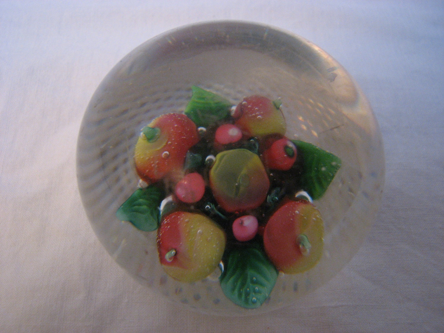 Antique Glass Lattice Fruit Paperweight Sandwich Glass or New