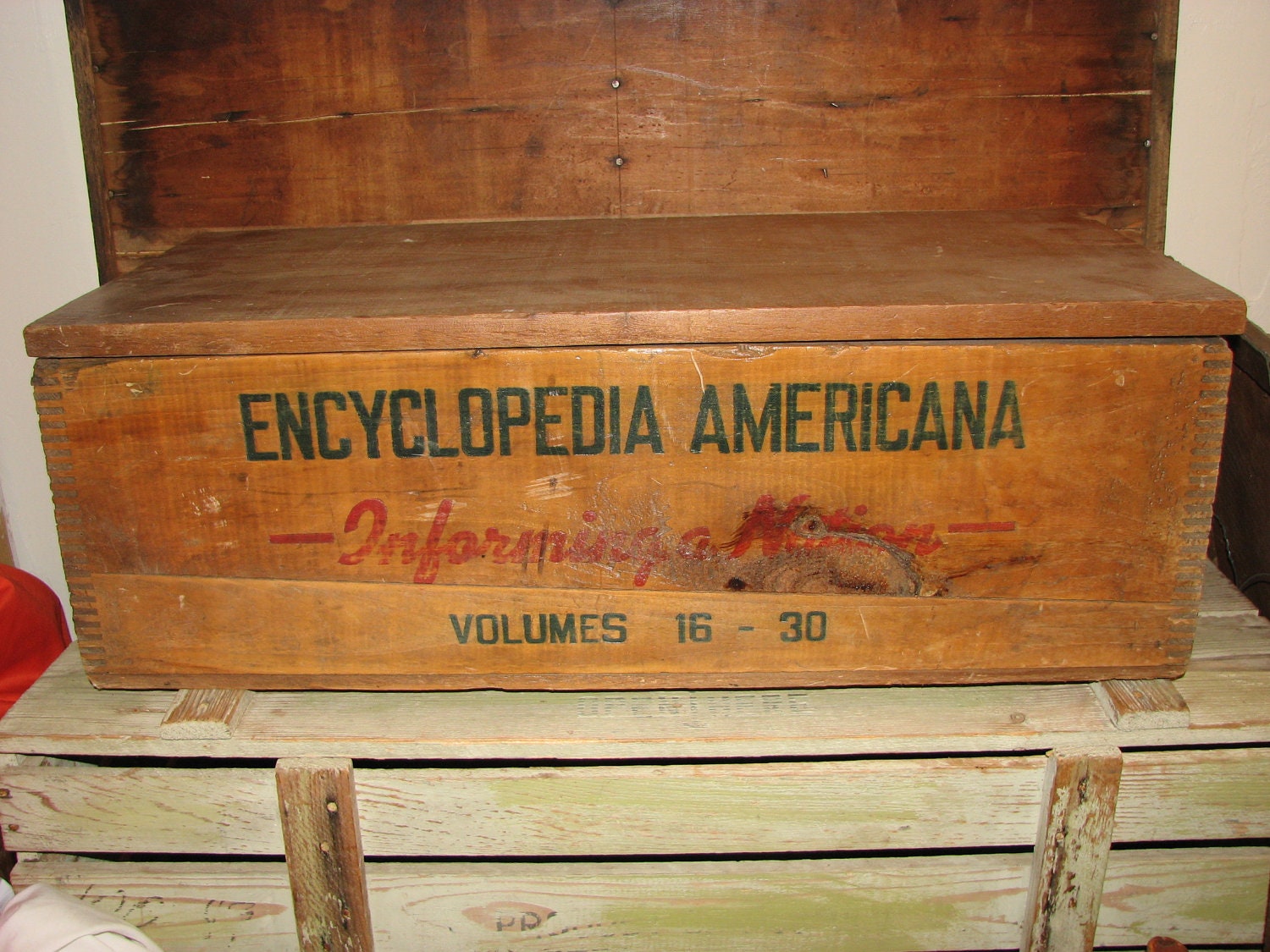 Primitive Wooden Crate Box Encyclopedia Americana