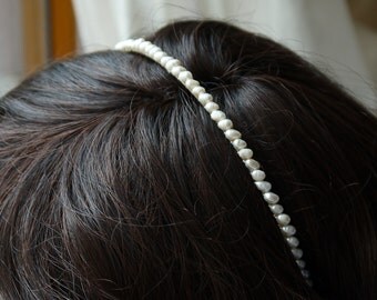 rice pearl headband, freshwater ivory rice pearl silver alice band tiara for wedding bridesmaid or flowergirl