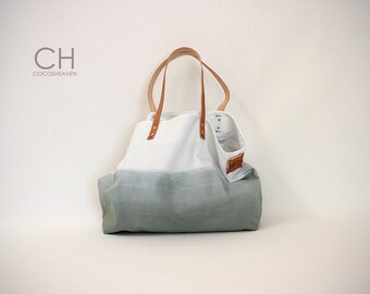 CANVAS TOTE BAG...Blue with leather strap