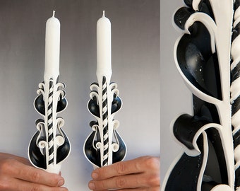 Taper candles - Candle set - Carved candles - Black and white