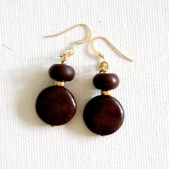 Brown Earrings Brown Turquoise Gemstone by jewelrybycarmal