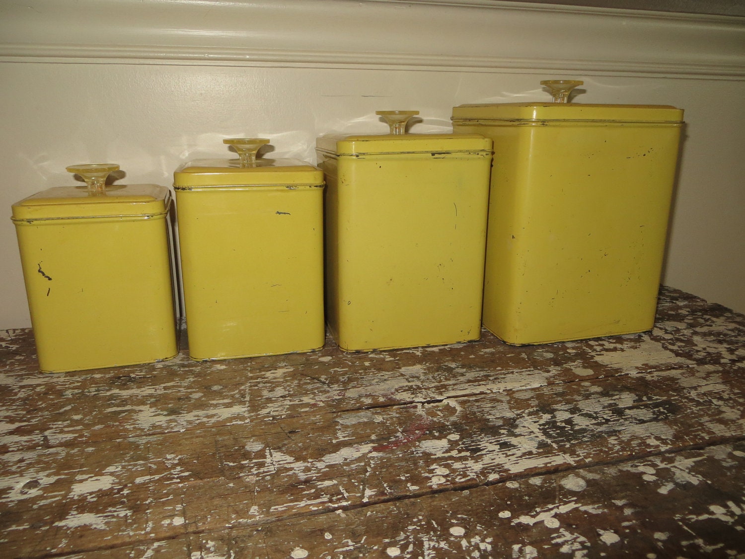 Vintage Canisters Yellow Canister Set Retro Kitchen Canisters