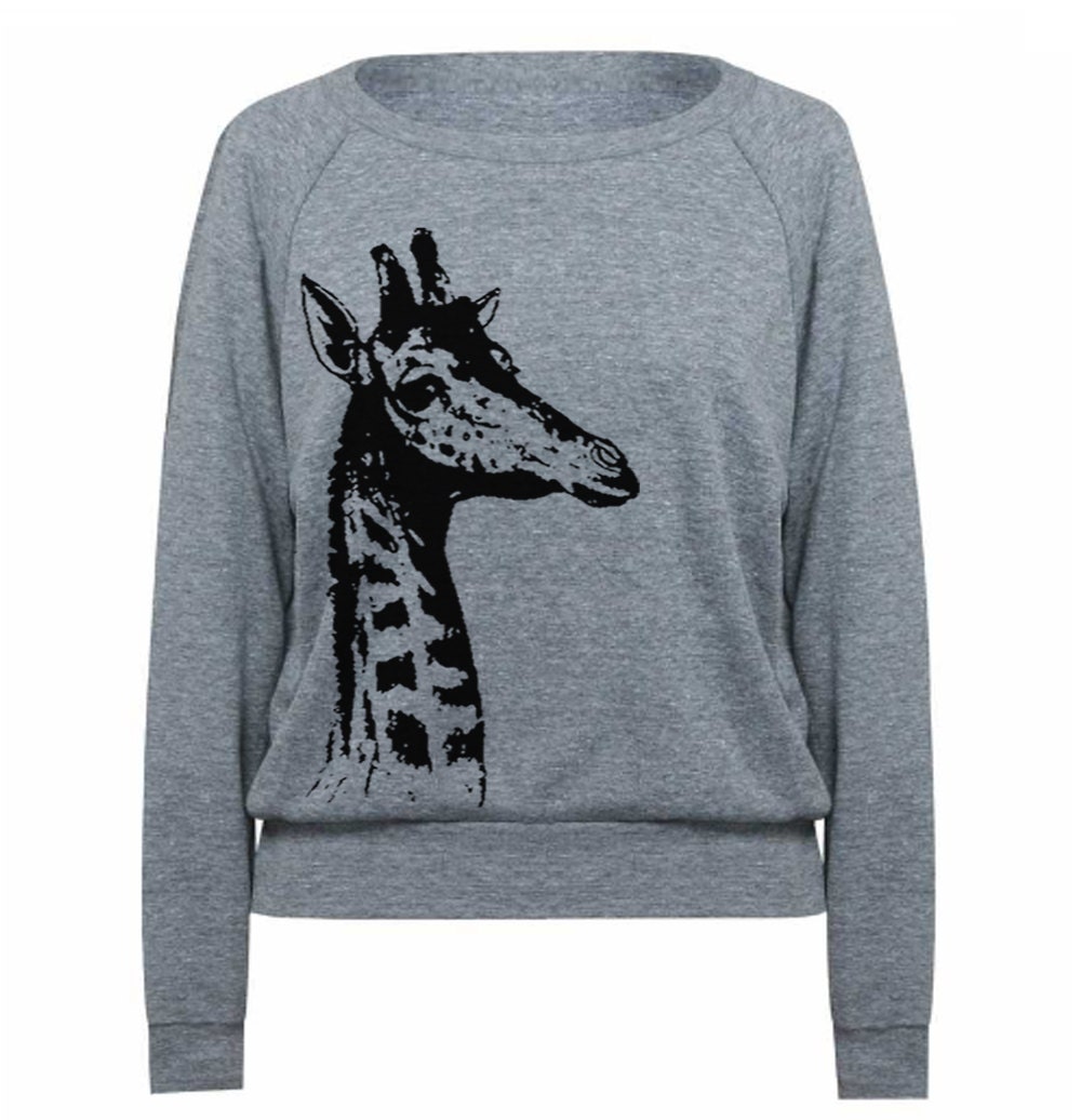 Women's Sweater GIRAFFE Pullover Sweatshirt Raglan by lastearth