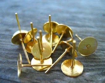 50 Pairs Gold Post Earrings With 8mm Flat Pad Nickel Free