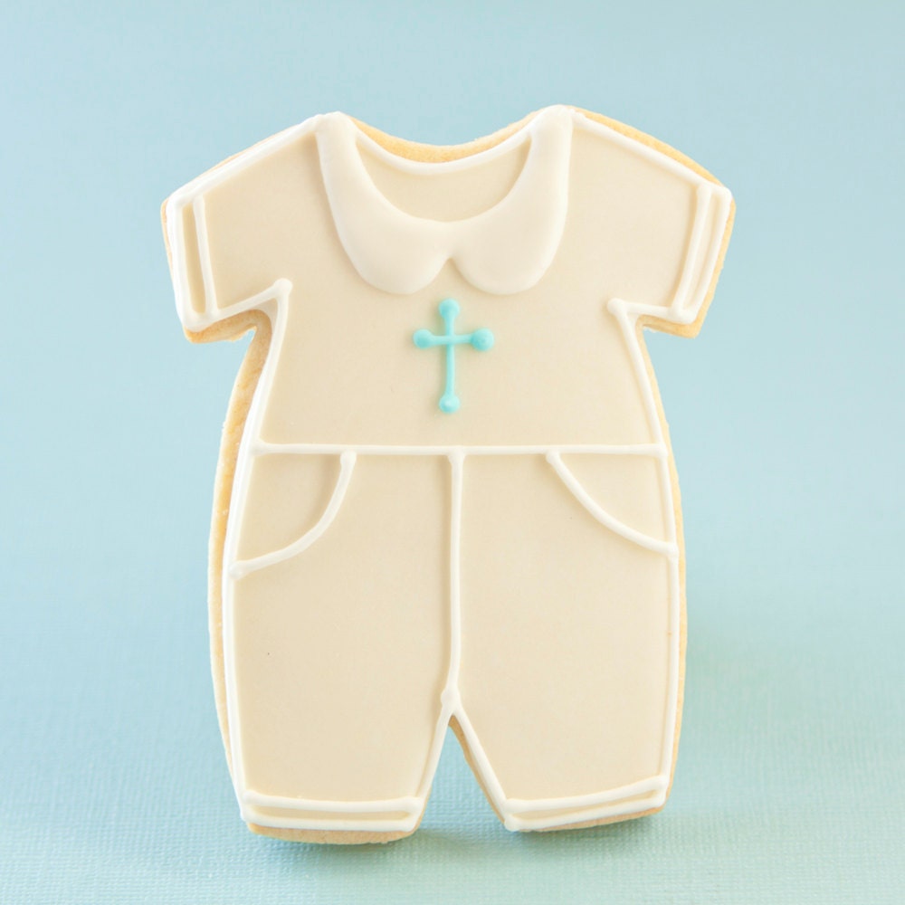 Items similar to Baby Boy Christening Baptism Outfit Cookie Favors 1