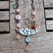 handmade beaded necklace, flower necklace, bird necklace, pink necklace, teal necklace, unique necklace, beaded necklace, ceramic necklace